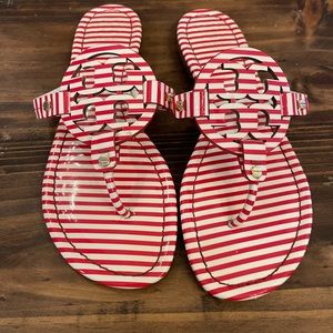 Tory Burch Miller Sandals in red and white stripe. Size 9 GUC